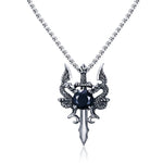 Double Dragon Necklace with Sword Black CZ