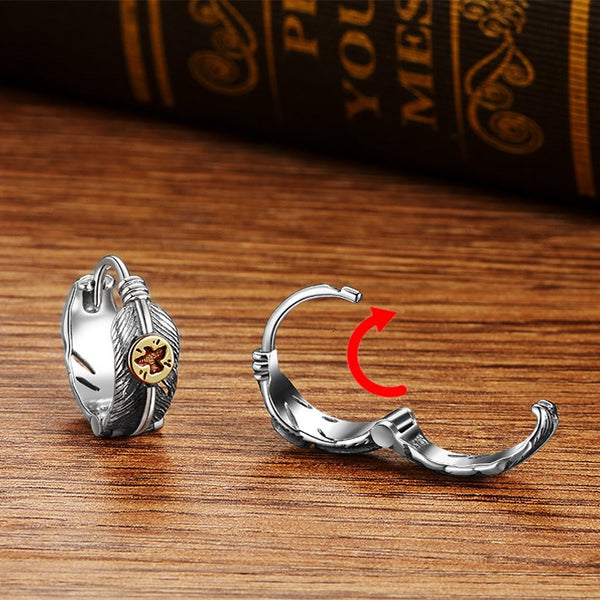 Feather Hoop Earrings for Men in Sterling Silver [1 Piece]