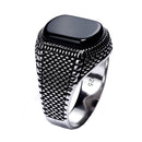 Mens Black Onyx Ring Sterling Silver Rectangular