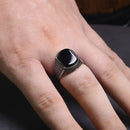 Mens Black Onyx Ring Sterling Silver Rectangular