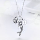 Mermaid Necklace Sterling Silver - Shell Pearl Pendant