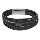 Tiered Multi Strand Leather Bracelet for Men - Black